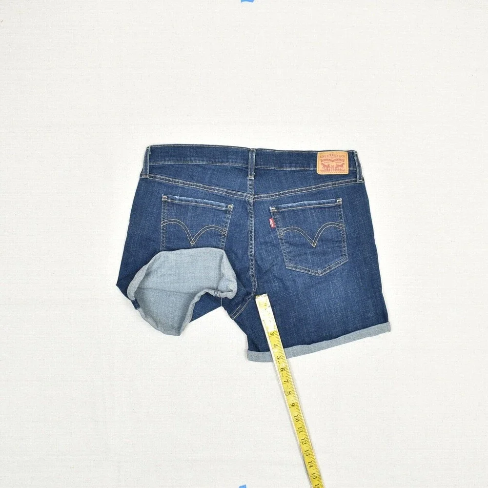 Levi's Women Denim Shorts Cuffed Cotton Blue Size 33 Mid Length Zip Solid
